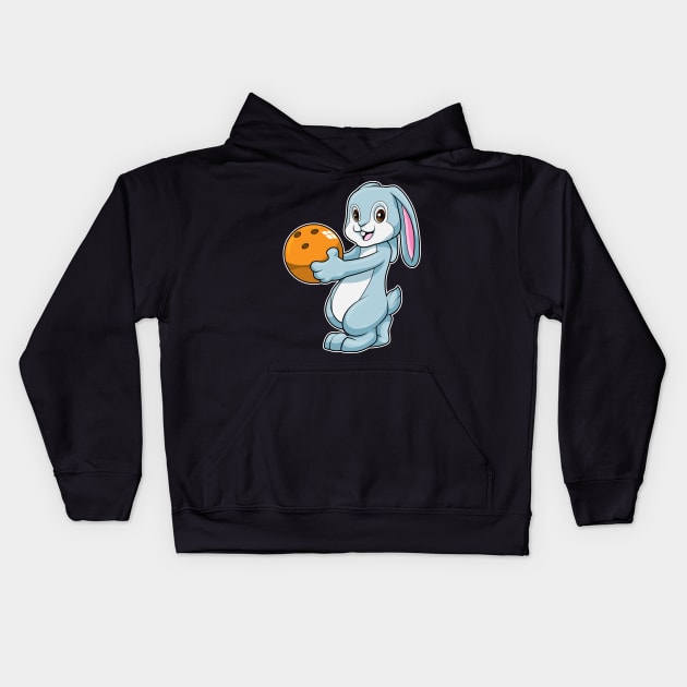 Rabbit at Bowling with Bowling ball Kids Hoodie by Markus Schnabel